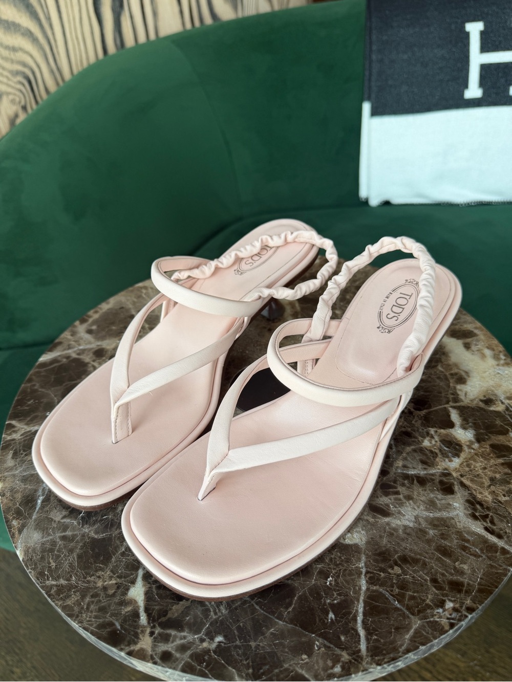 Tod’s Pink Leather Slingback Kitten Heel Sandals 39.5